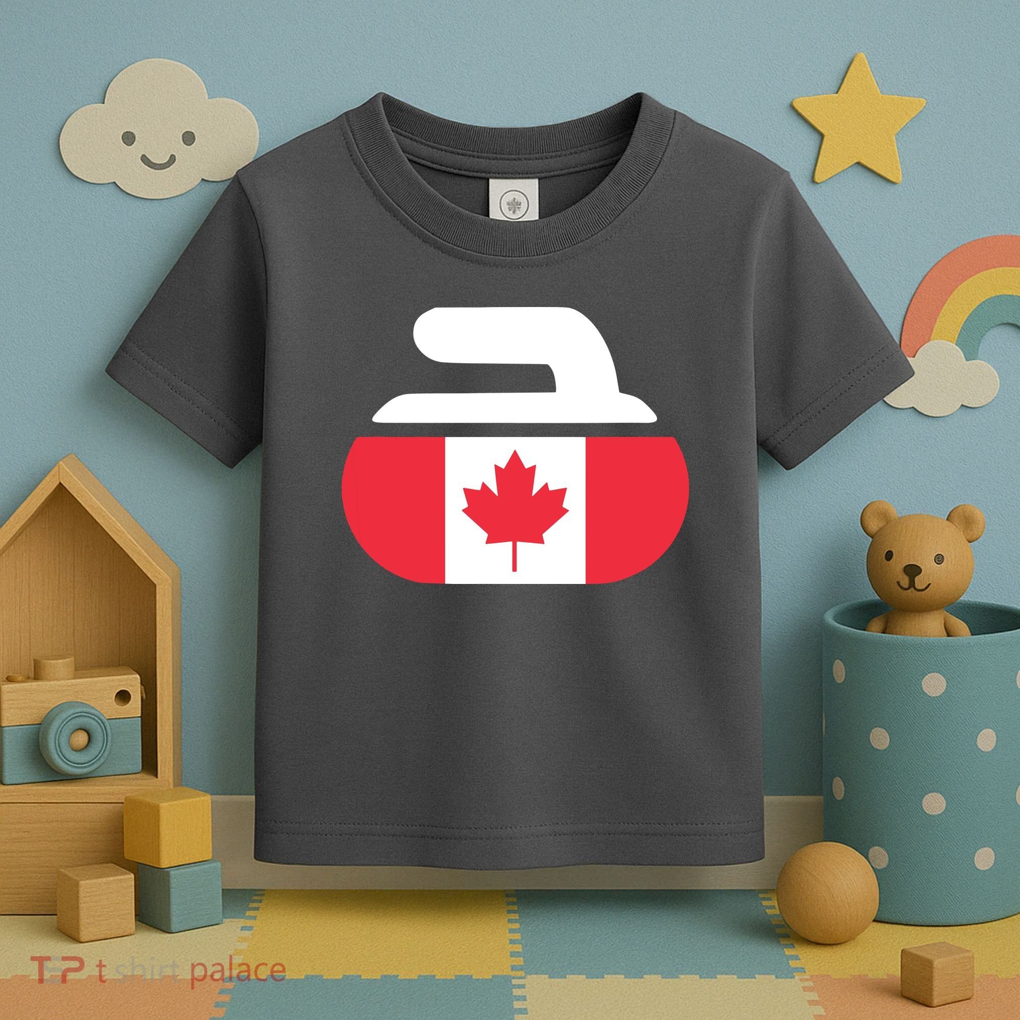 Curling Stone Canada Curler Canadian Flag Curling Toddler T-Shirt