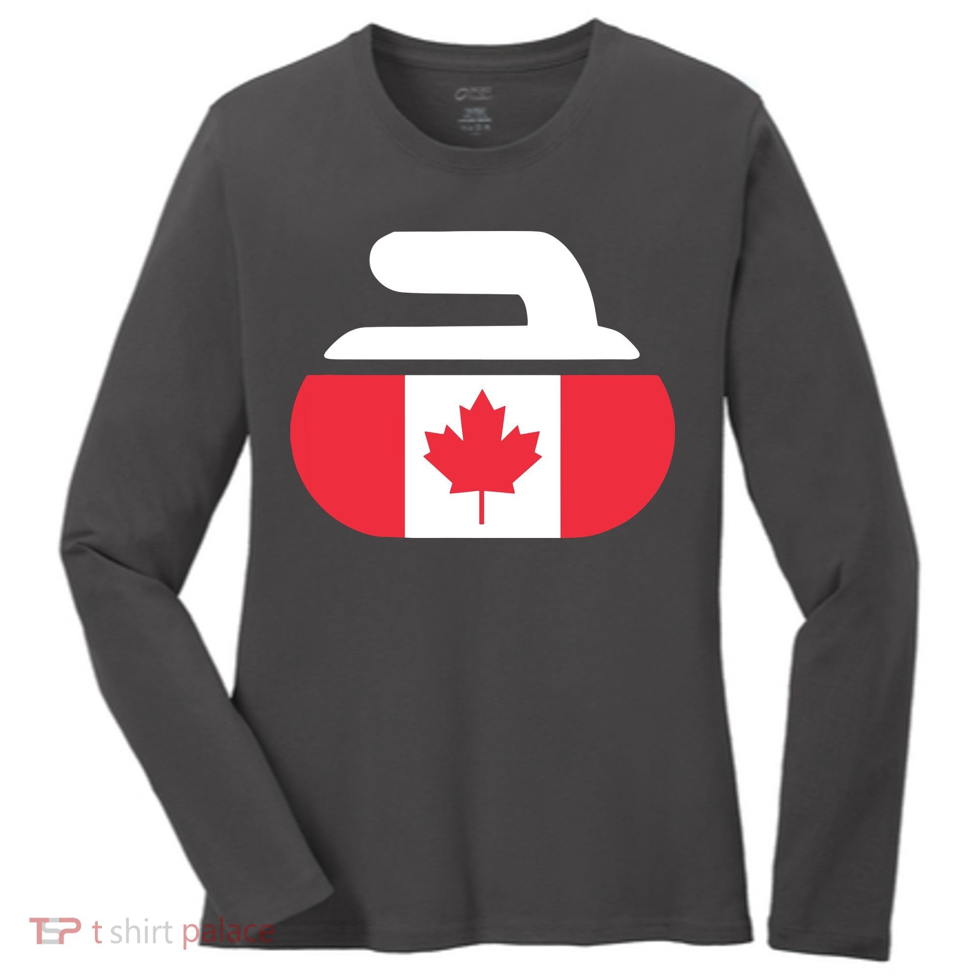 Curling Stone Canada Curler Canadian Flag Curling Women's Long Sleeve Shirt