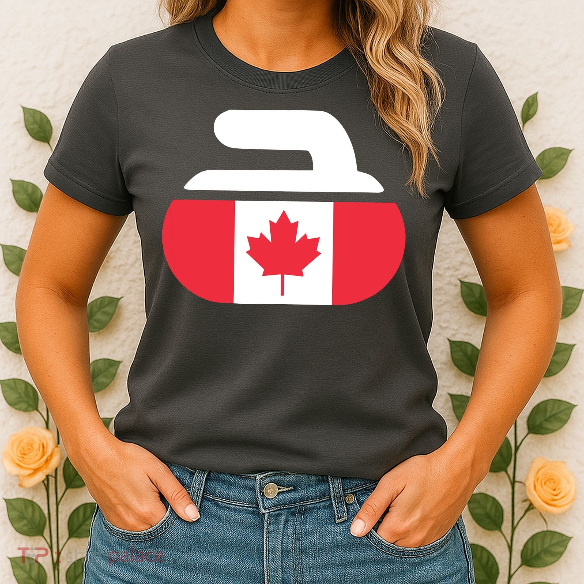 Curling Stone Canada Curler Canadian Flag Curling Women's T-Shirt