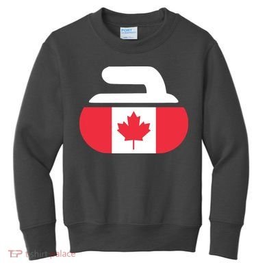 Curling Stone Canada Curler Canadian Flag Curling Kids Sweatshirt