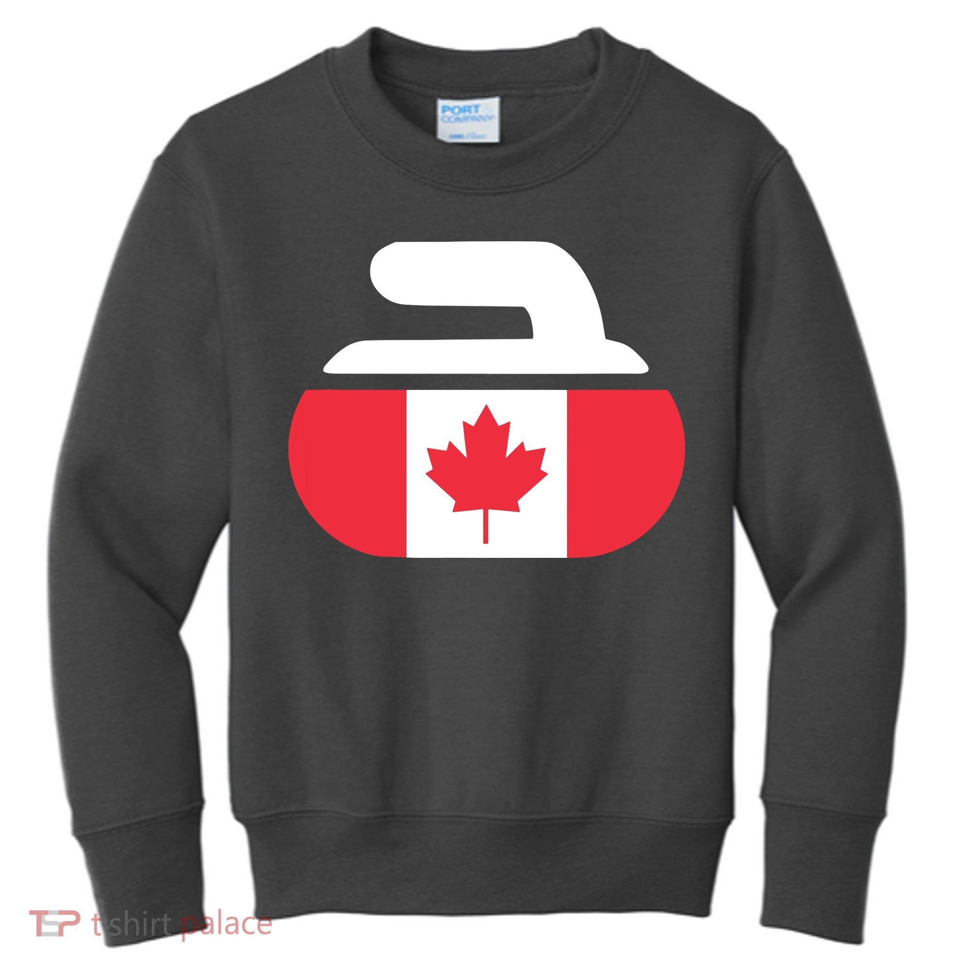 Curling Stone Canada Curler Canadian Flag Curling Kids Sweatshirt