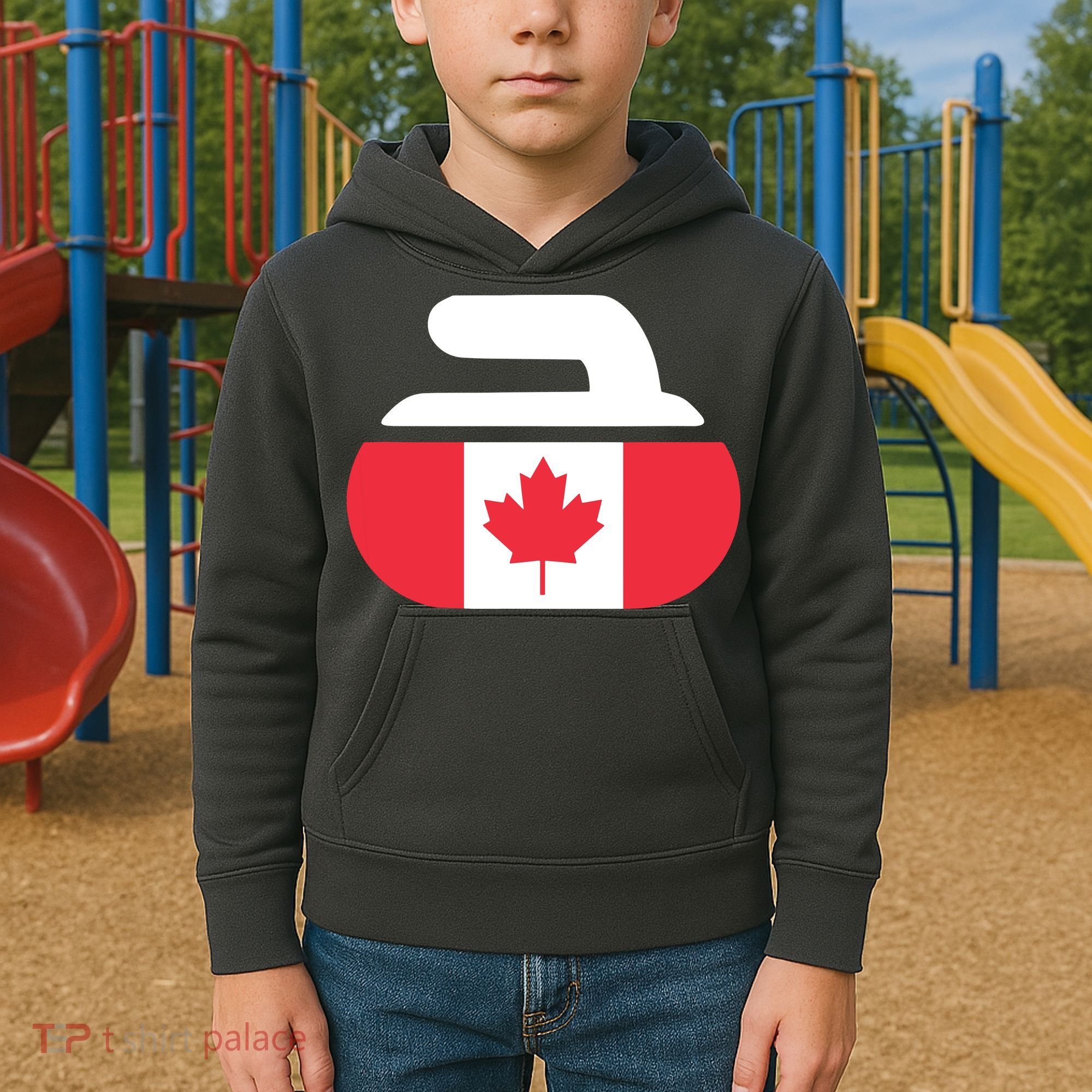 Curling Stone Canada Curler Canadian Flag Curling Kids Hoodie