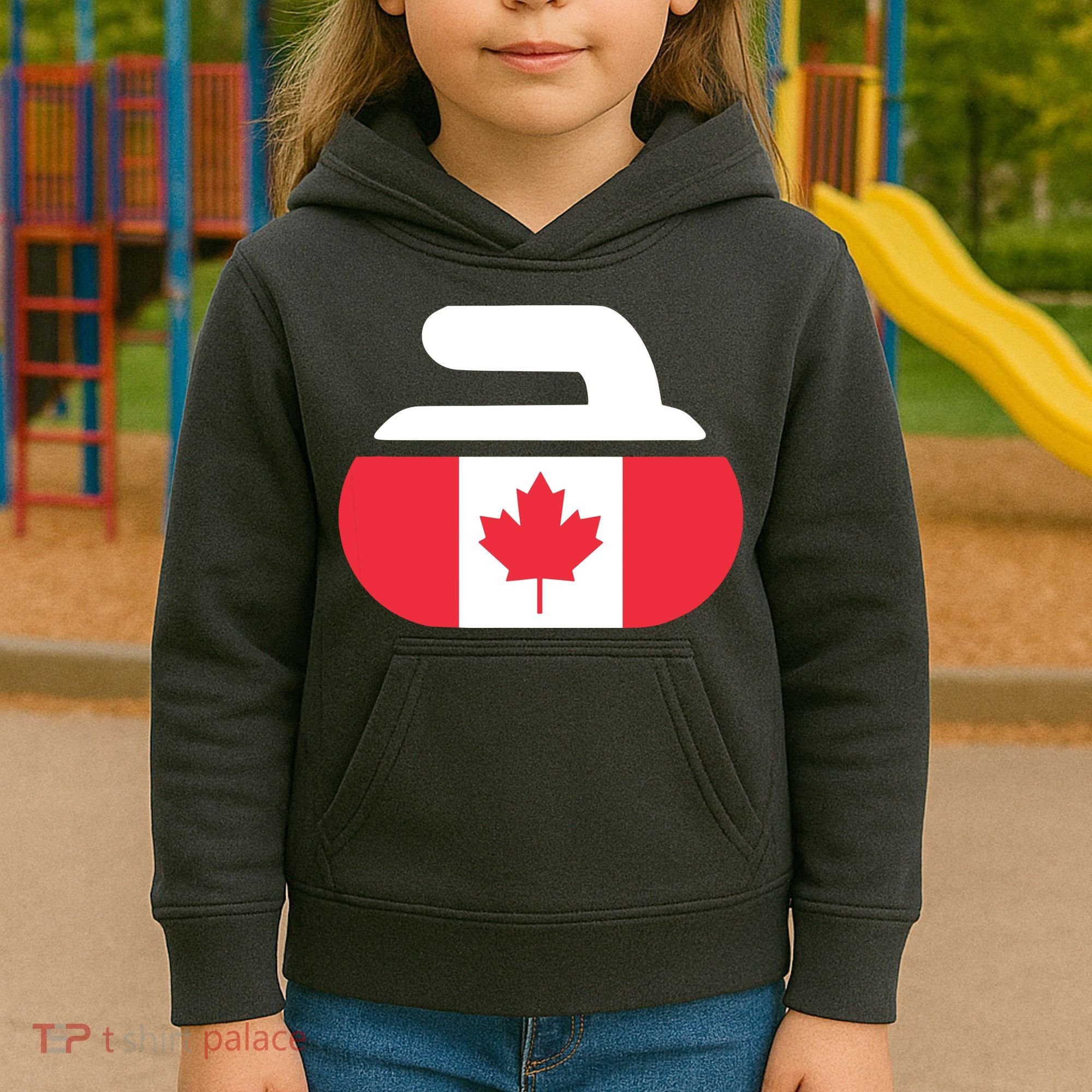 Curling Stone Canada Curler Canadian Flag Curling Kids Hoodie