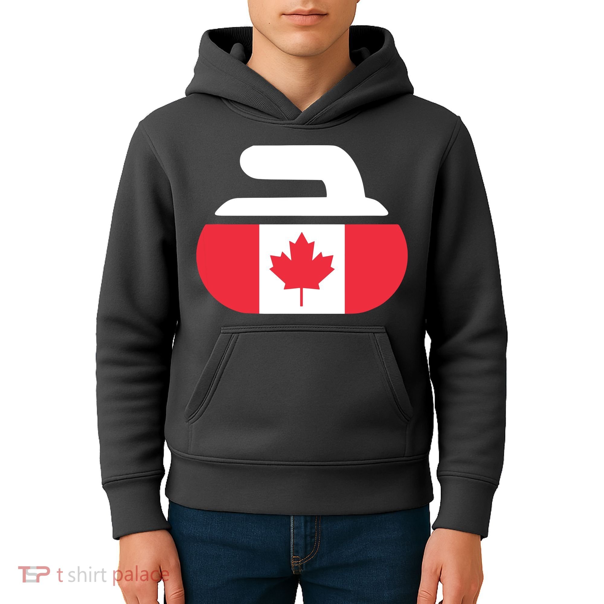 Curling Stone Canada Curler Canadian Flag Curling Kids Hoodie