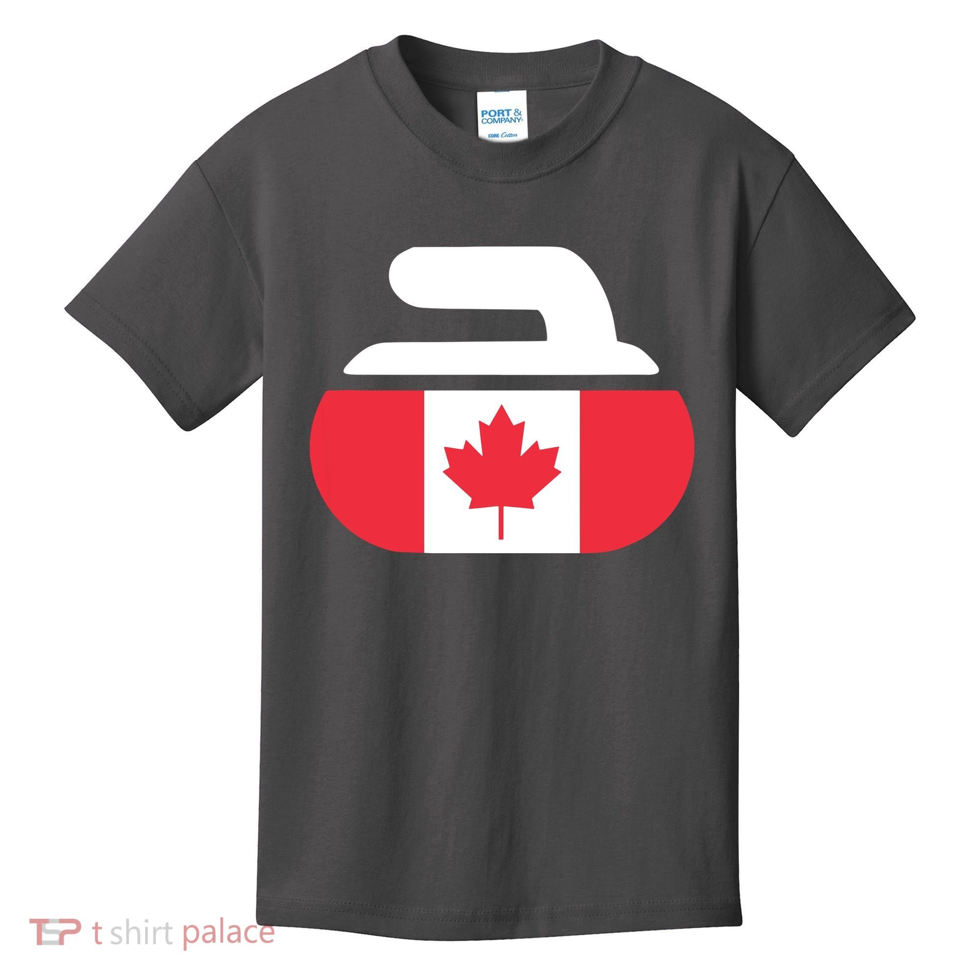 Curling Stone Canada Curler Canadian Flag Curling Kids T-Shirt