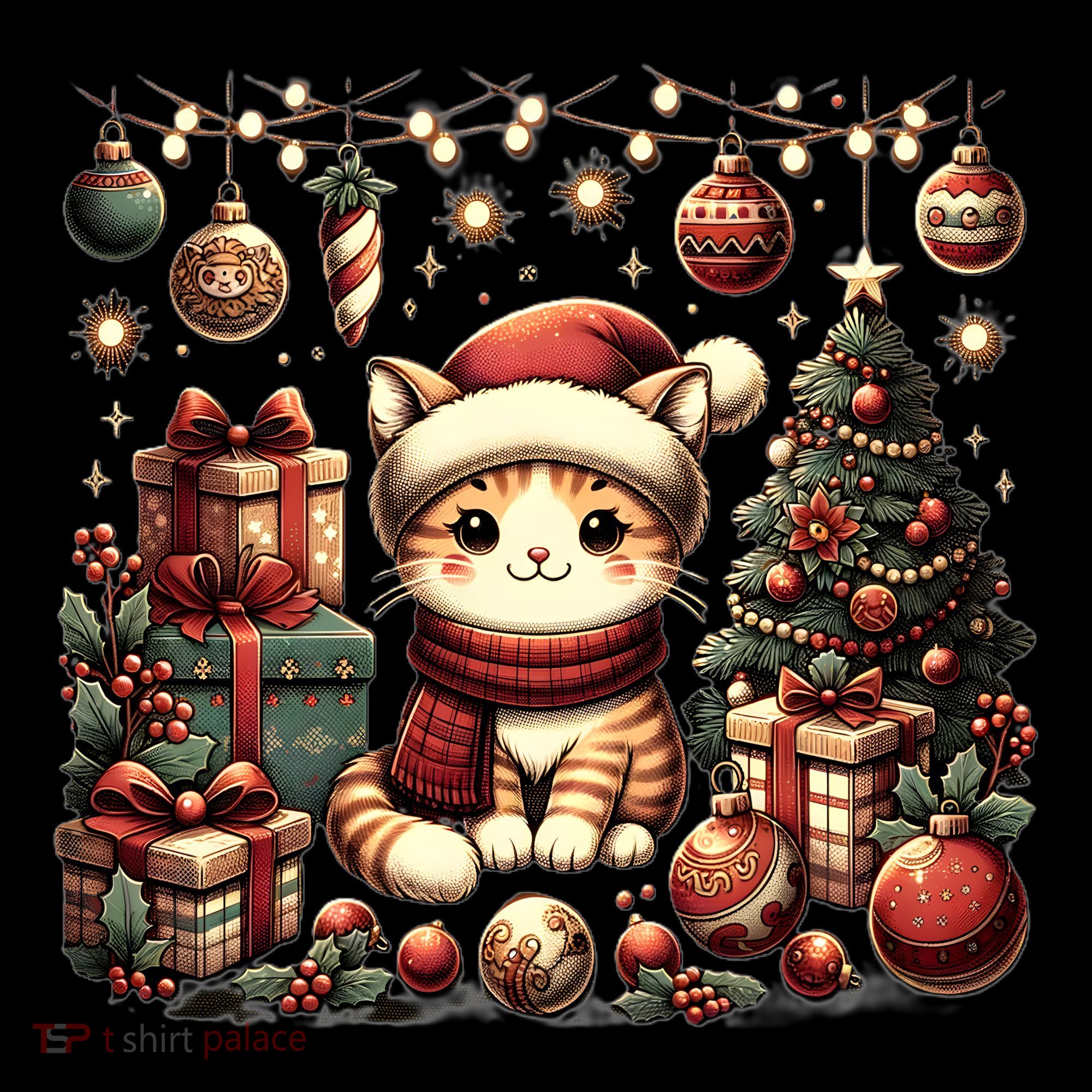 Cute Santa Cat With Christmas Stuff Doggie Tank