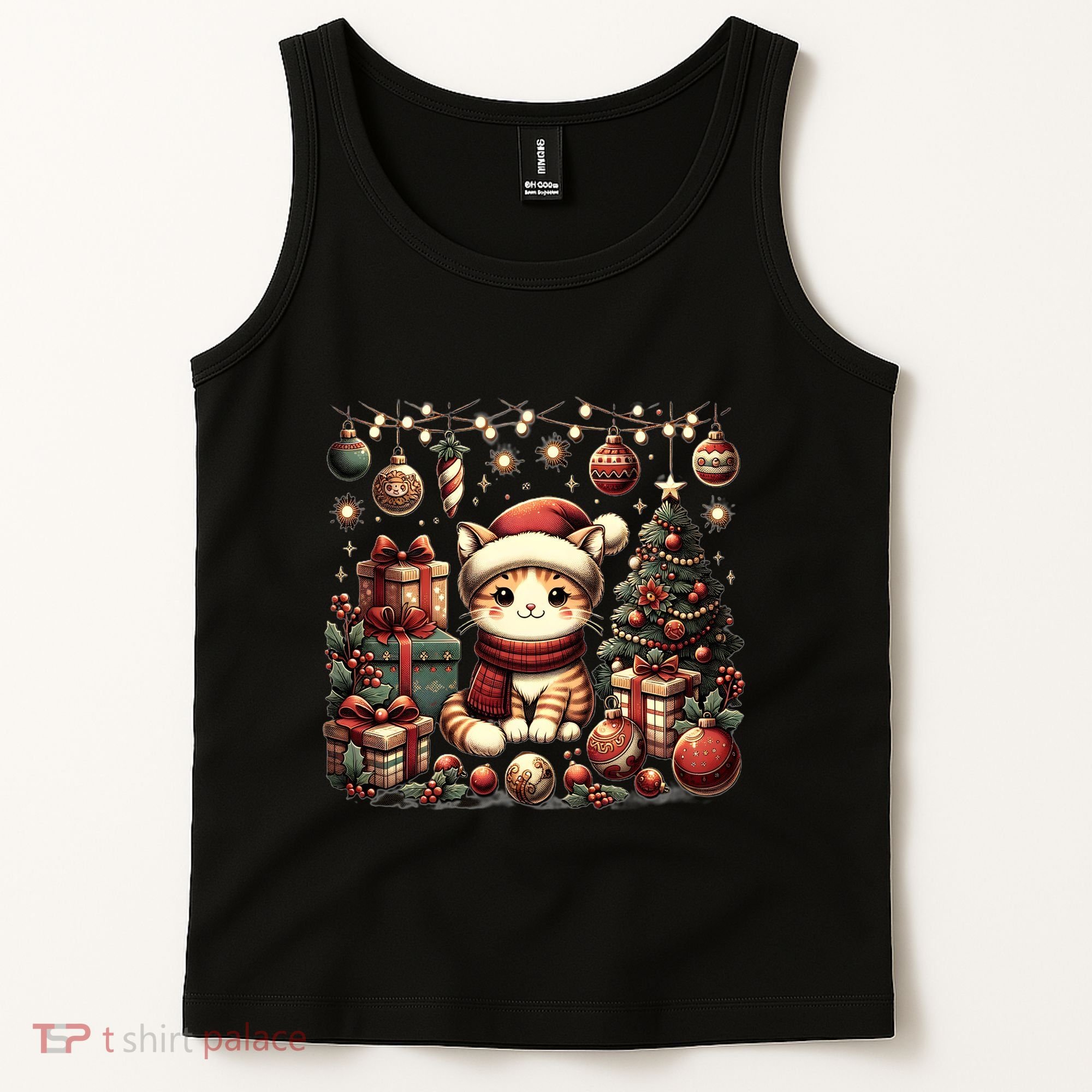 Cute Santa Cat With Christmas Stuff Tank Top