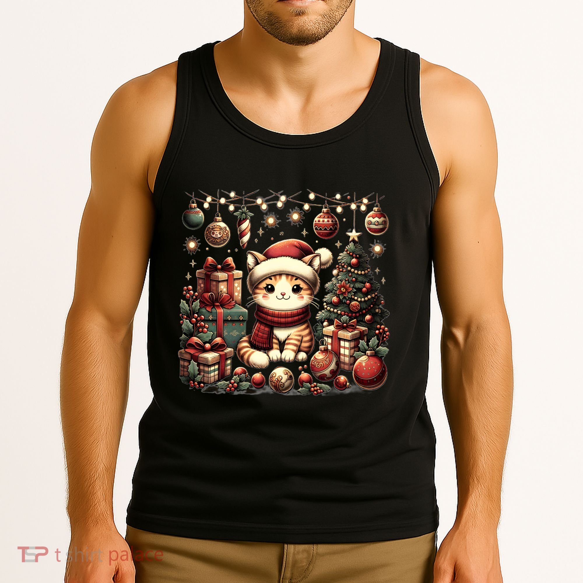 Cute Santa Cat With Christmas Stuff Tank Top