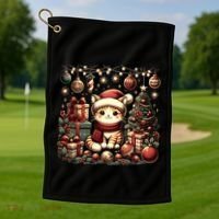 Cute Santa Cat With Christmas Stuff Golf Towel thumb 1