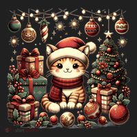 Cute Santa Cat With Christmas Stuff Golf Towel thumb 3