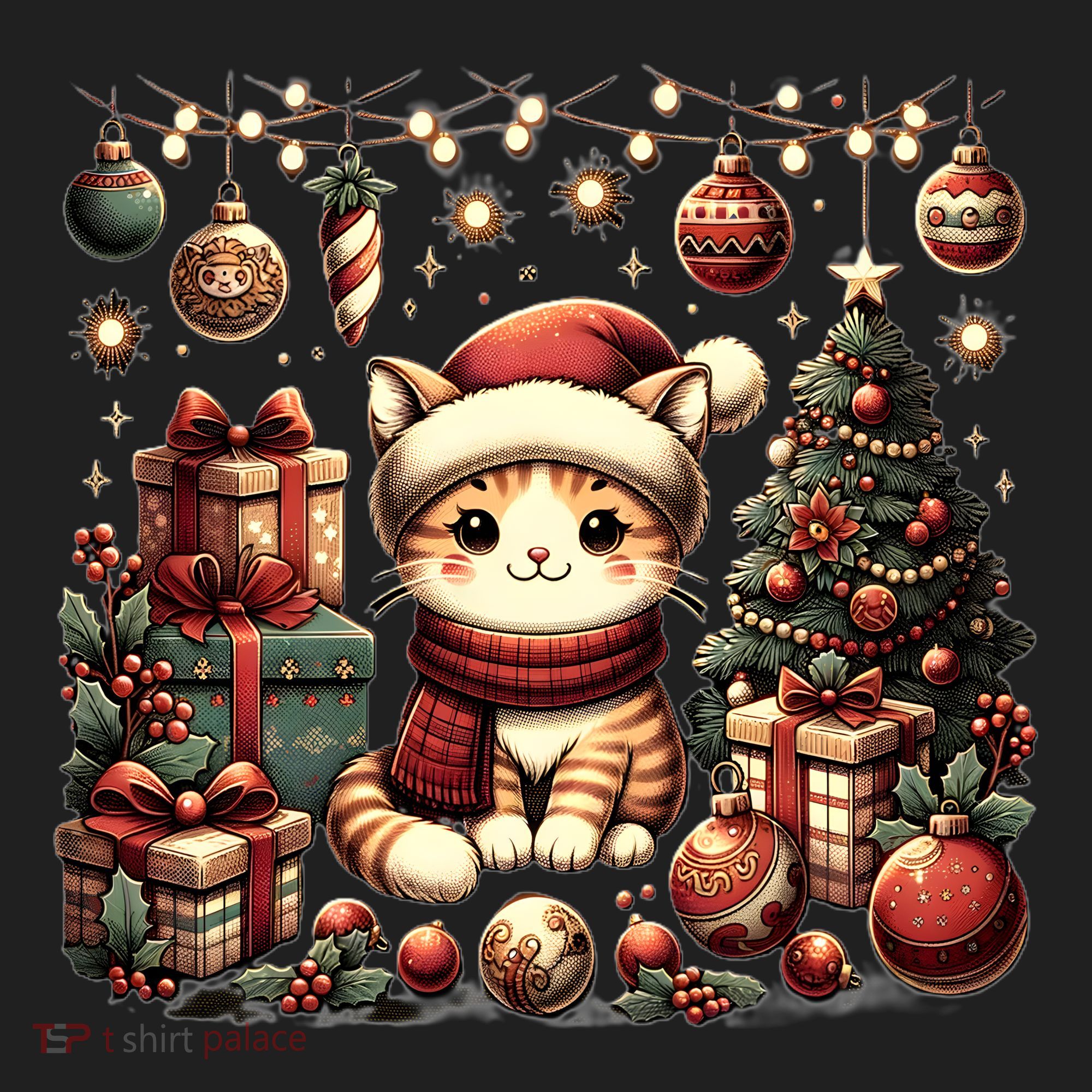 Cute Santa Cat With Christmas Stuff Golf Towel