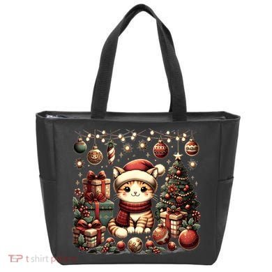 Cute Santa Cat With Christmas Stuff Tote Bag