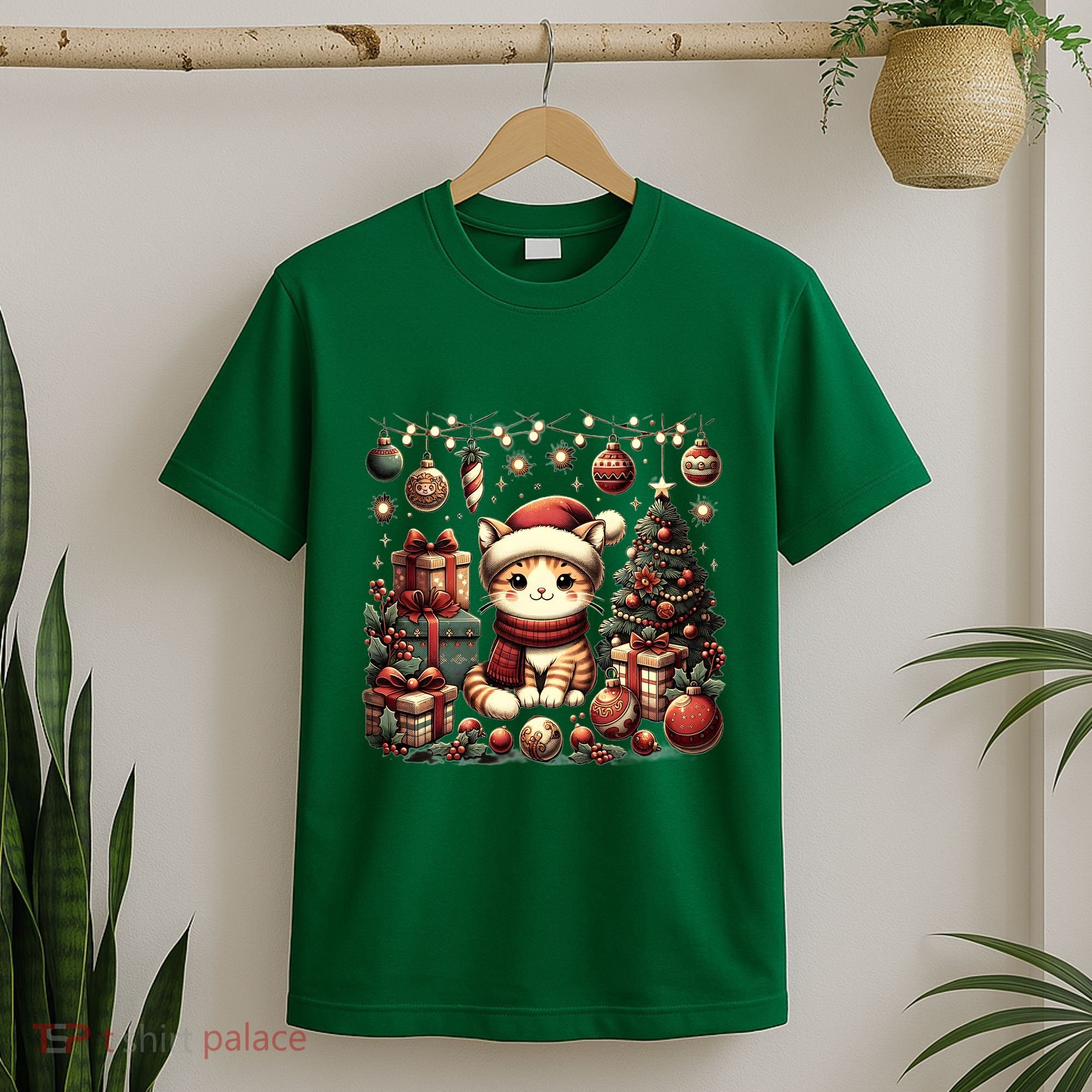 Cute Santa Cat With Christmas Stuff T-Shirt