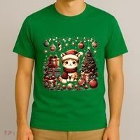 Cute Santa Cat With Christmas Stuff T-Shirt thumb 3