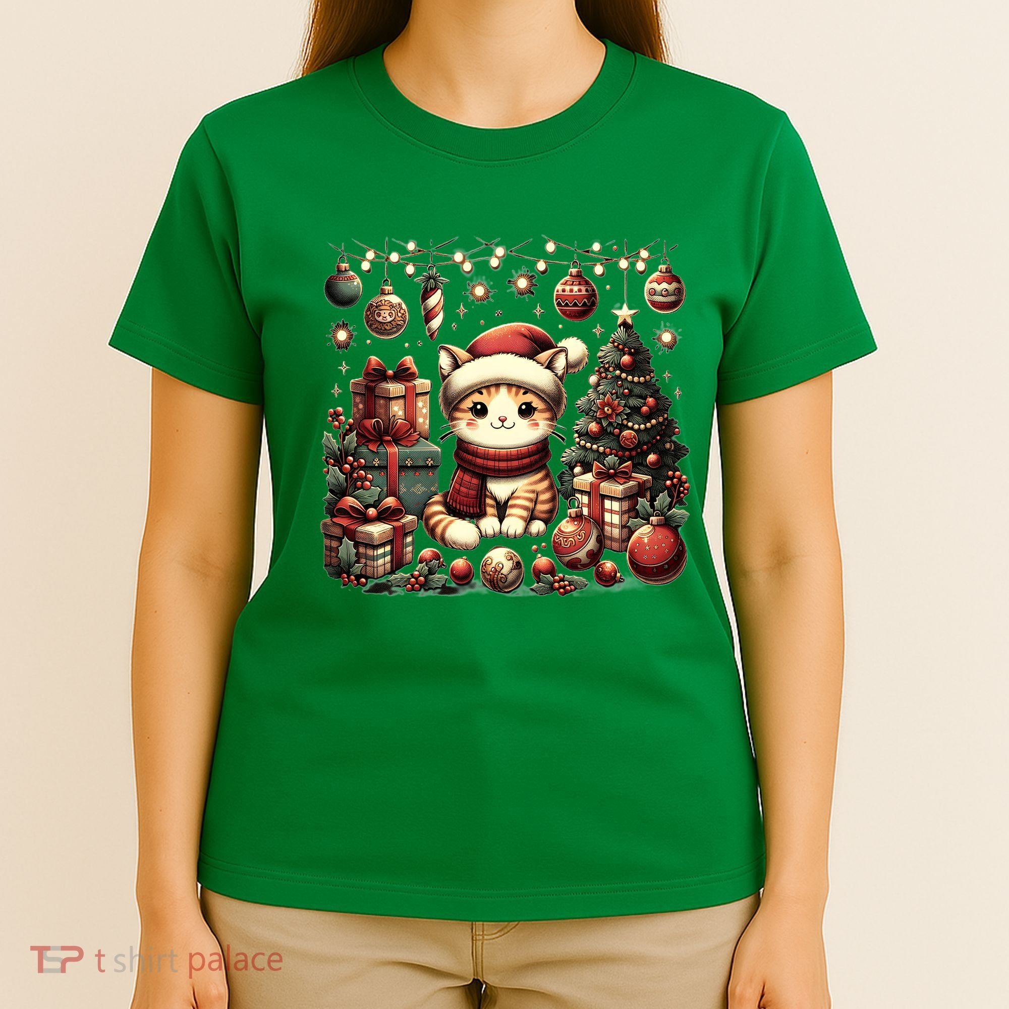 Cute Santa Cat With Christmas Stuff T-Shirt