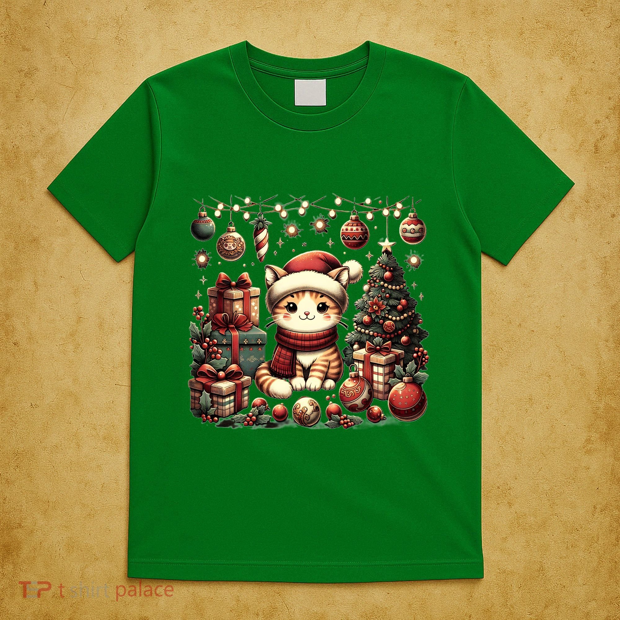 Cute Santa Cat With Christmas Stuff T-Shirt