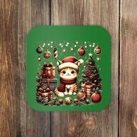 Cute Santa Cat With Christmas Stuff Coaster thumb 0