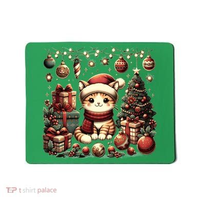 Cute Santa Cat With Christmas Stuff Mousepad