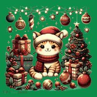 Cute Santa Cat With Christmas Stuff Ornament thumb 1