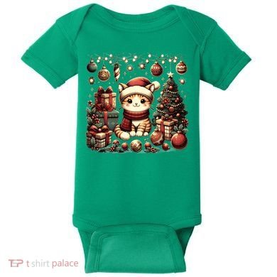 Cute Santa Cat With Christmas Stuff Baby Bodysuit