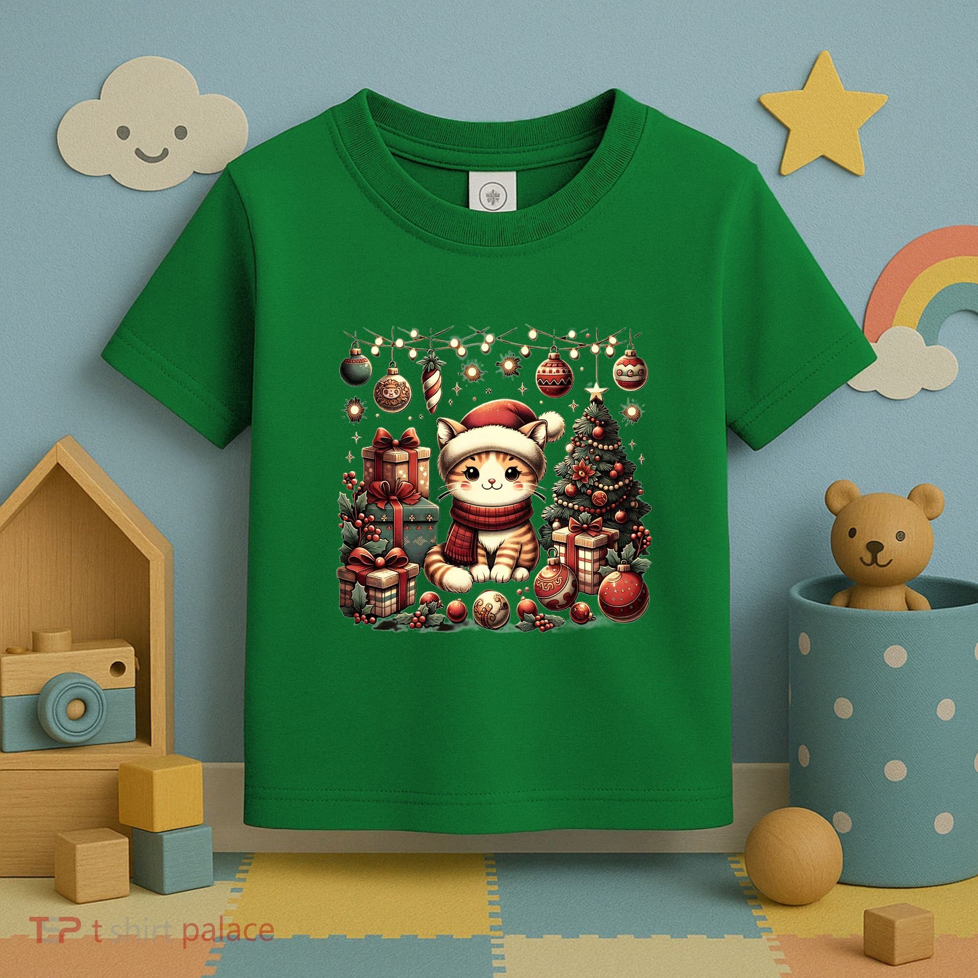 Cute Santa Cat With Christmas Stuff Toddler T-Shirt