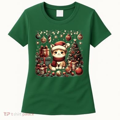 Cute Santa Cat With Christmas Stuff Women's T-Shirt