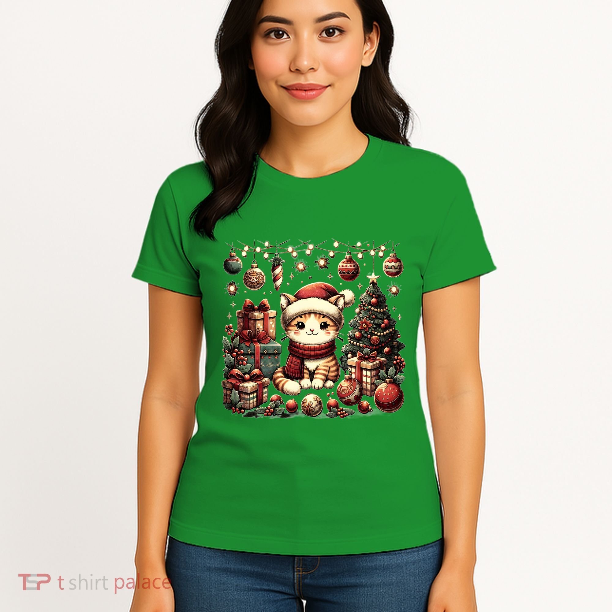 Cute Santa Cat With Christmas Stuff Women's T-Shirt