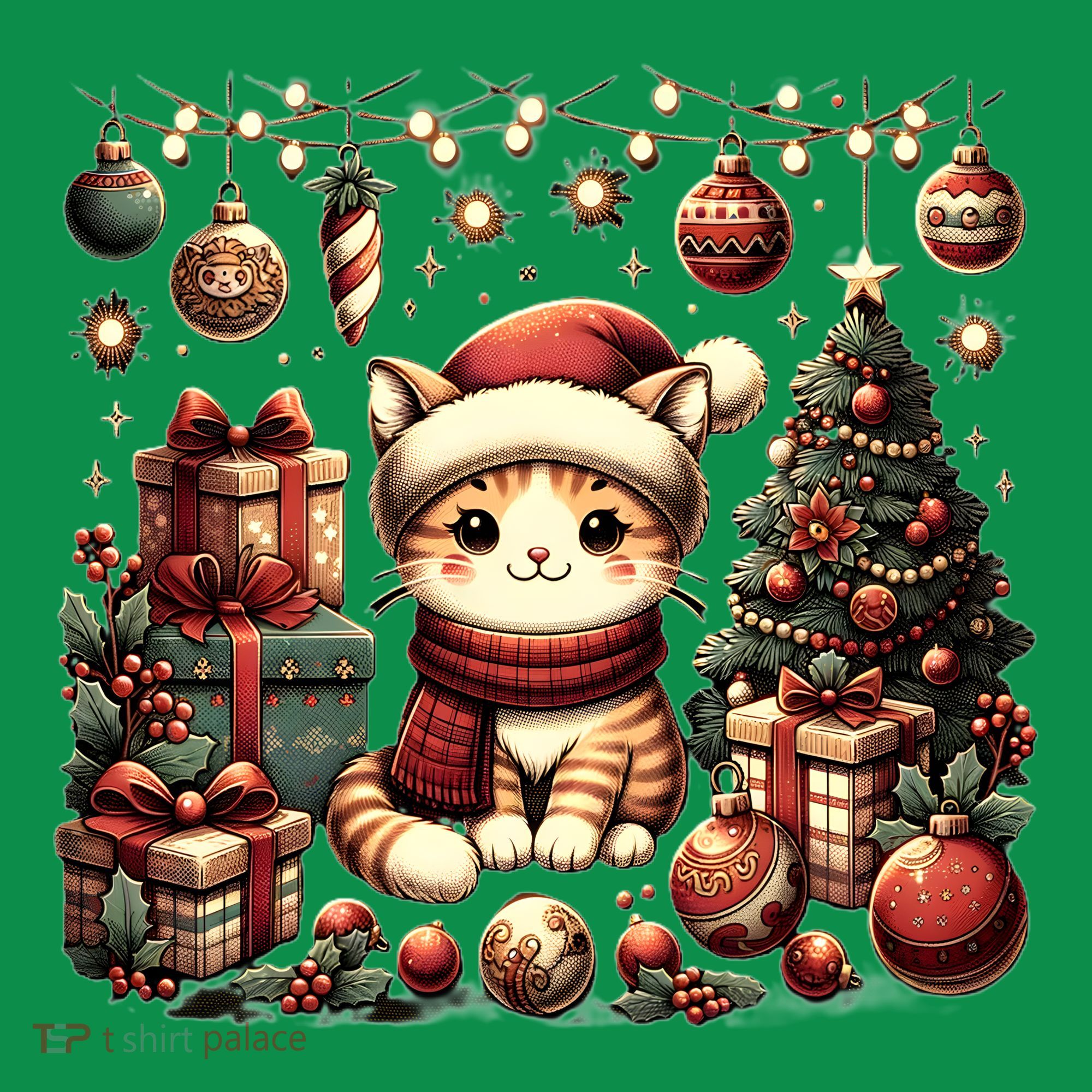 Cute Santa Cat With Christmas Stuff Women's T-Shirt