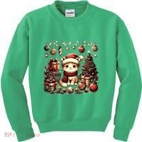 Cute Santa Cat With Christmas Stuff Kids Sweatshirt thumb 0