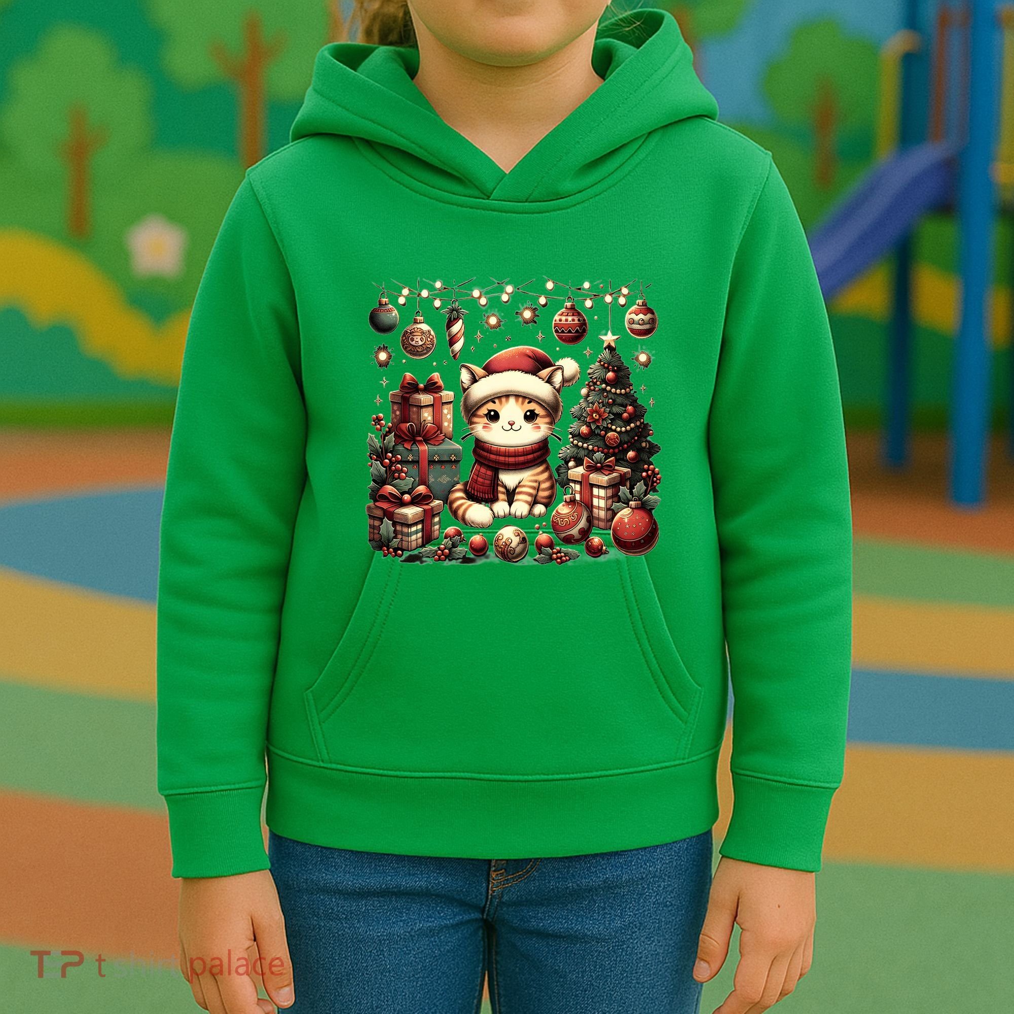 Cute Santa Cat With Christmas Stuff Kids Hoodie