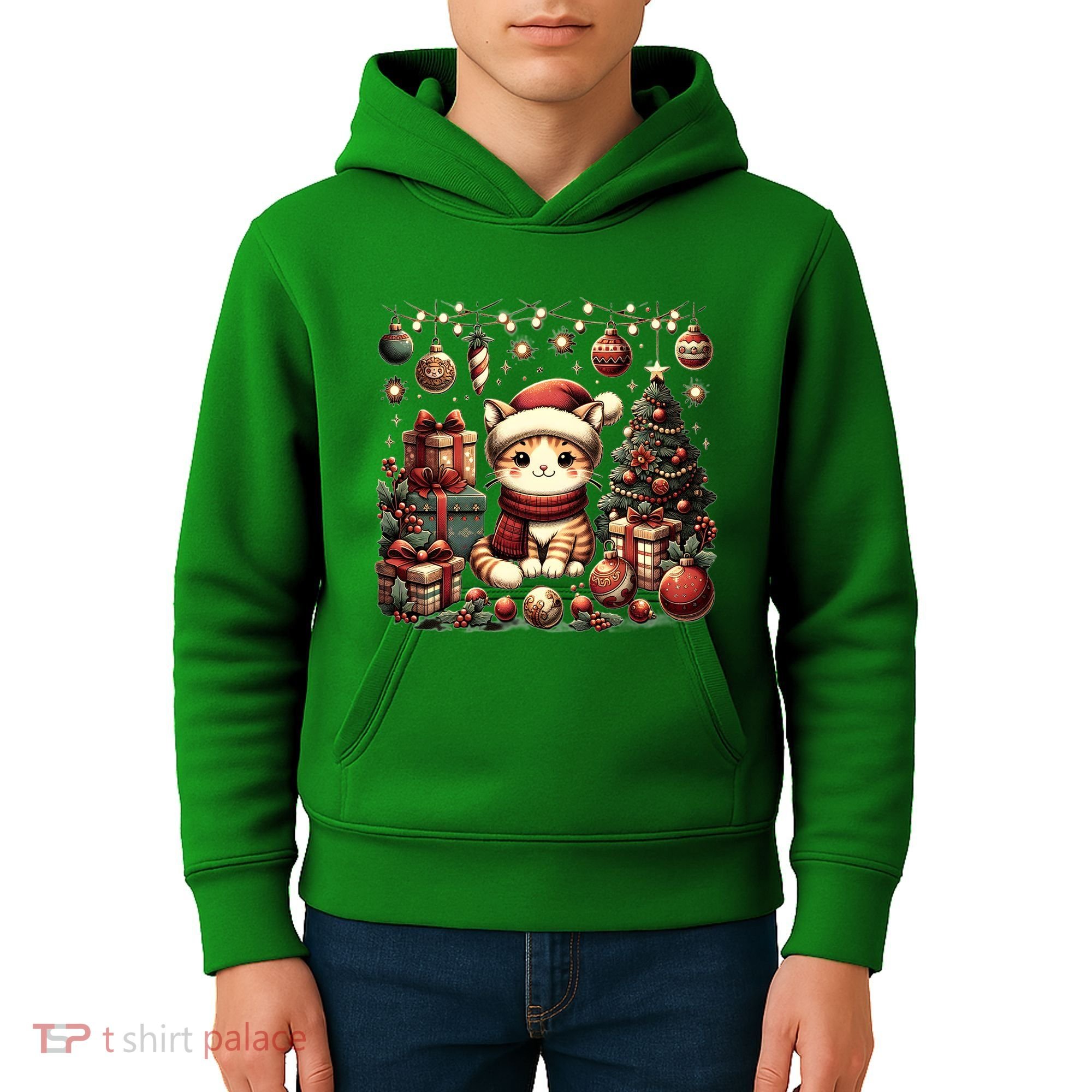 Cute Santa Cat With Christmas Stuff Kids Hoodie