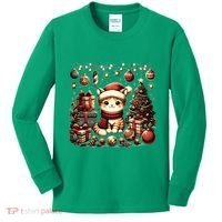 Cute Santa Cat With Christmas Stuff Kids Long Sleeve Shirt thumb 0