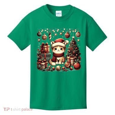 Cute Santa Cat With Christmas Stuff Kids T-Shirt