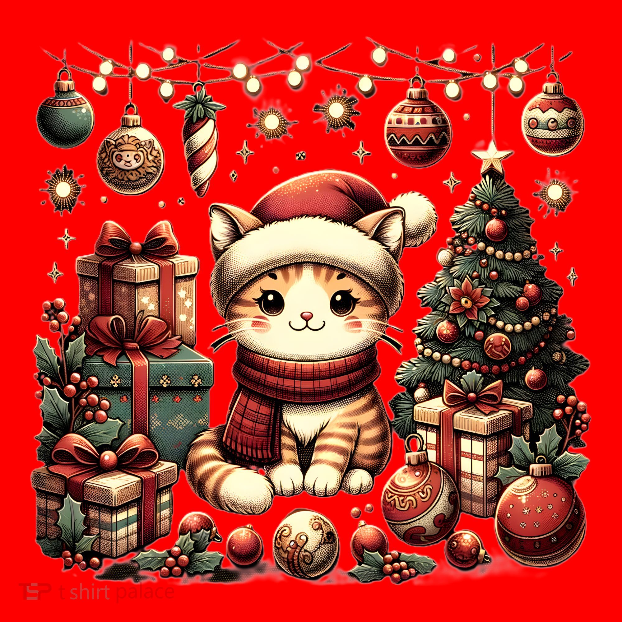 Cute Santa Cat With Christmas Stuff Santa Hat