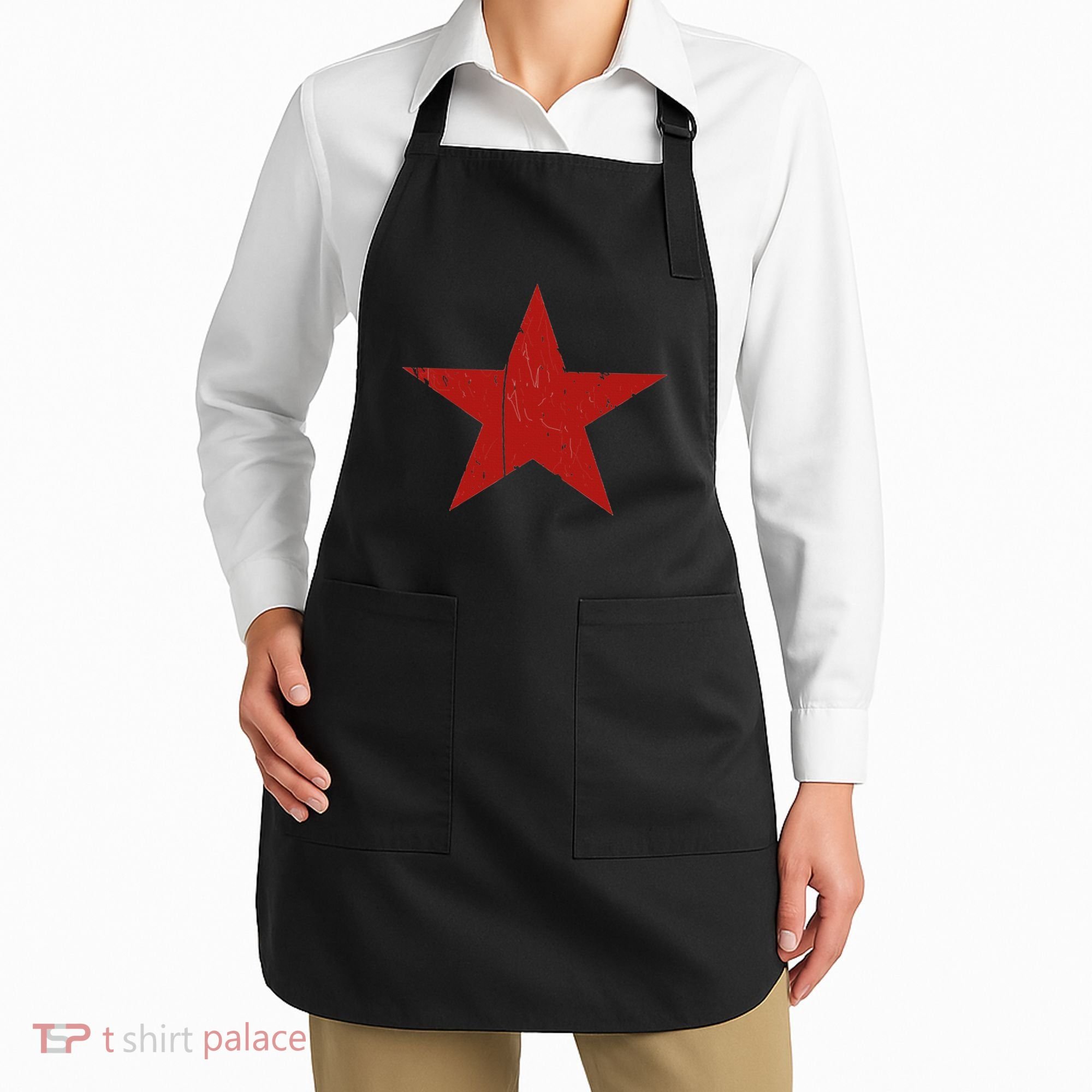 Communist Star Casual Distressed Graphic Top Apron