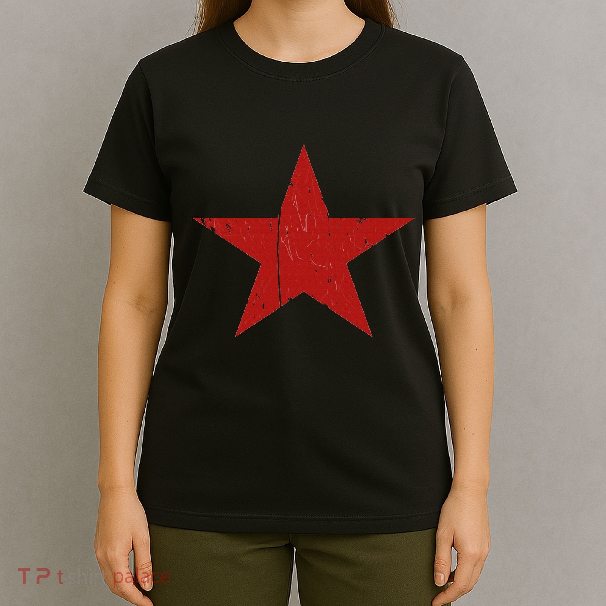 Communist Star Casual Distressed Graphic Top T-Shirt