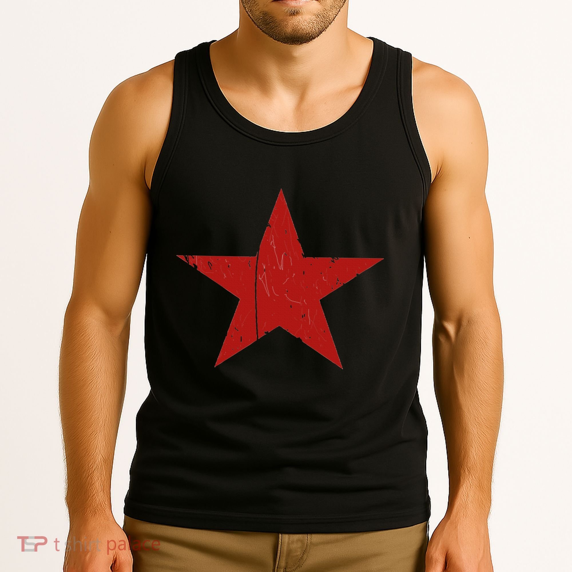 Communist Star Casual Distressed Graphic Top Tank Top