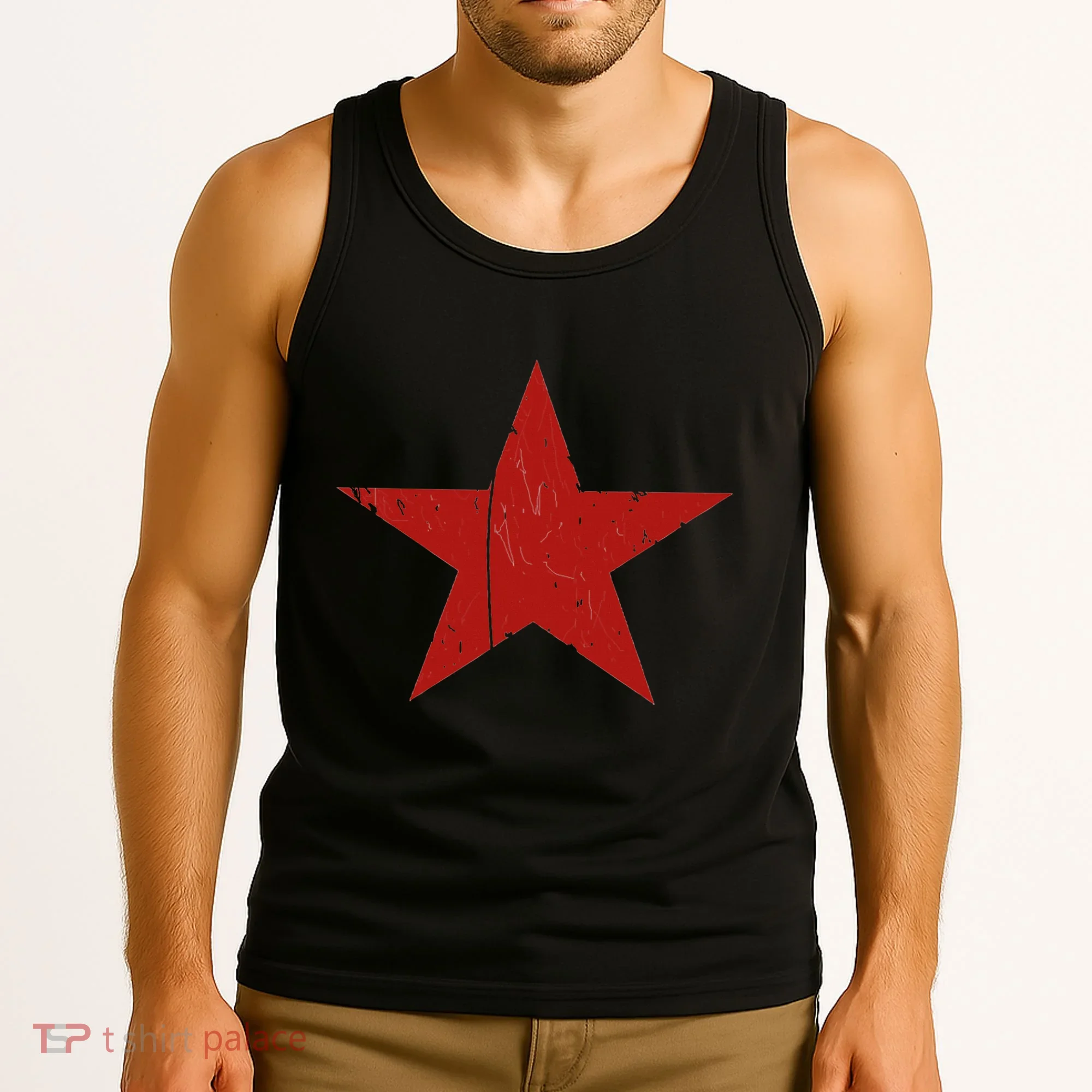 Communist Star Casual Distressed Graphic Top Tank Top