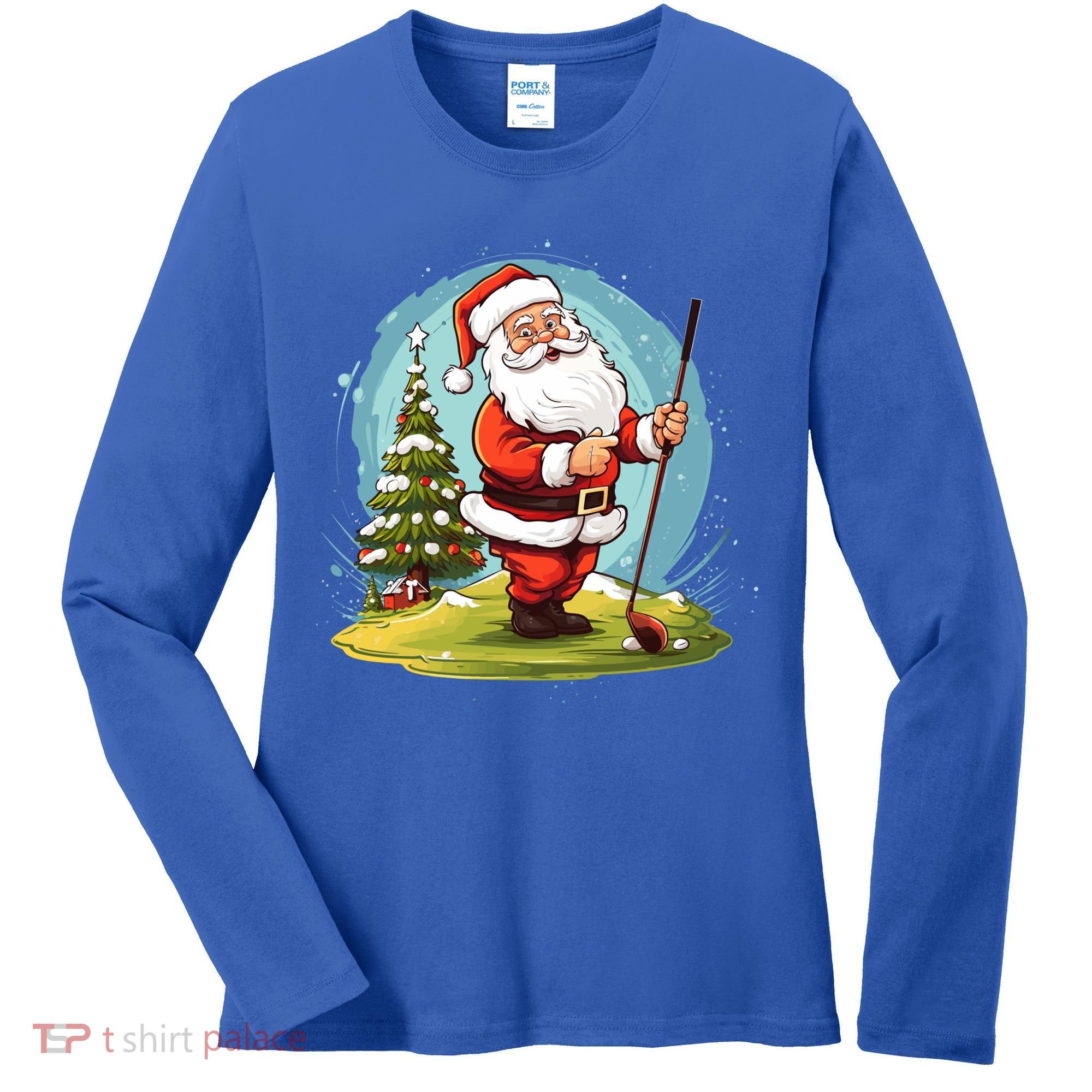 Christmas Santa Claus Golf Xmas Gift Women's Long Sleeve Shirt
