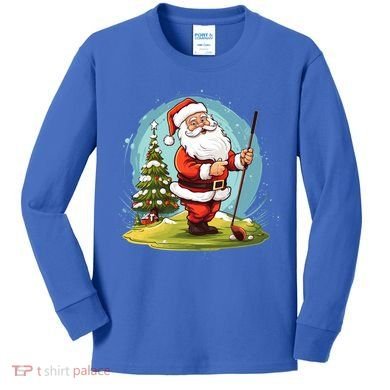 Christmas Santa Claus Golf Xmas Gift Kids Long Sleeve Shirt