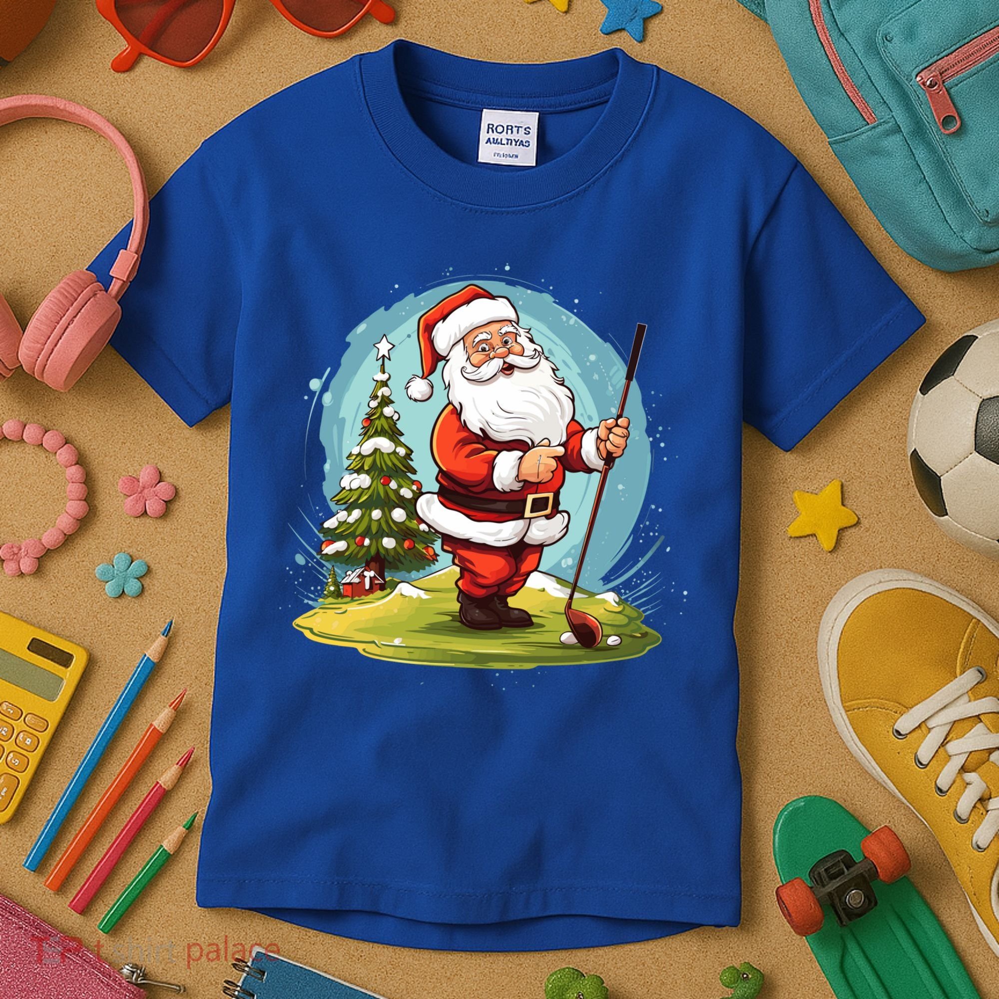 Christmas Santa Claus Golf Xmas Gift Kids T-Shirt