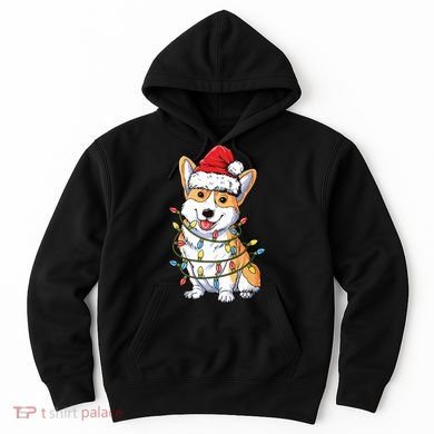 Corgi Santa Christmas Tree Lights Xmas Hoodie