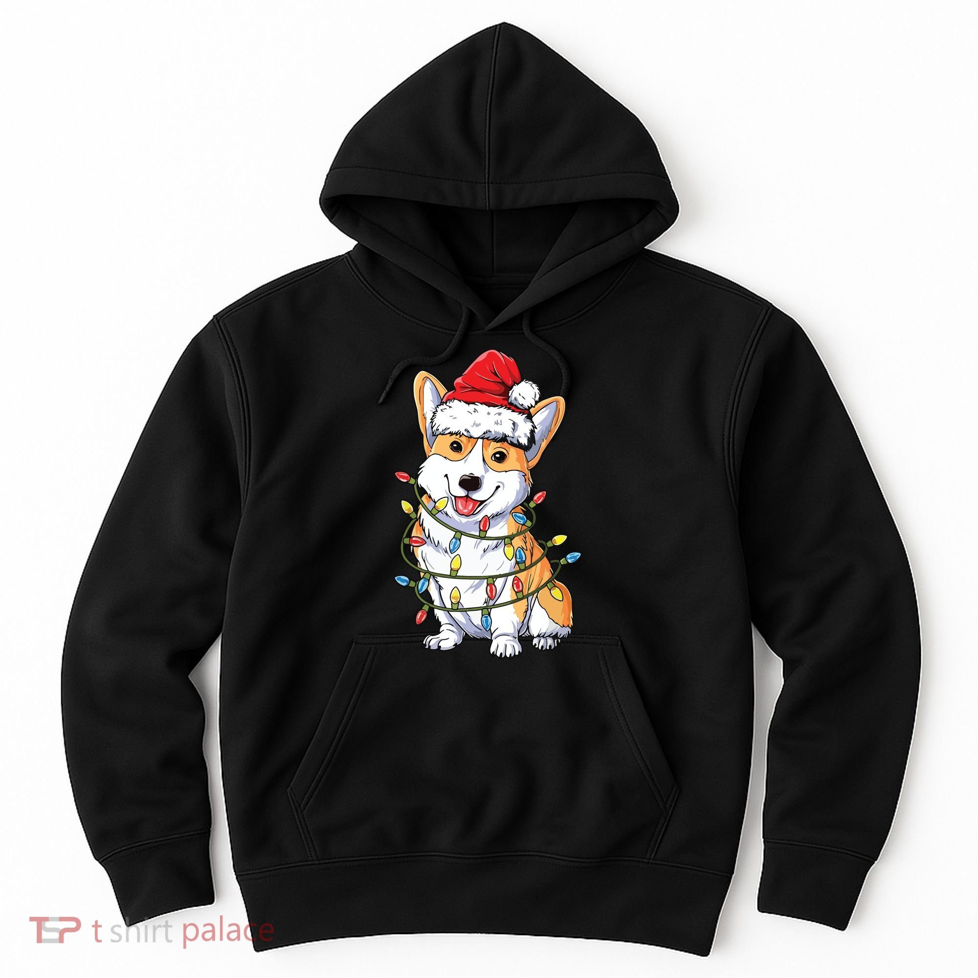 Corgi Santa Christmas Tree Lights Xmas Hoodie