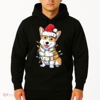 Corgi Santa Christmas Tree Lights Xmas Hoodie thumb 2