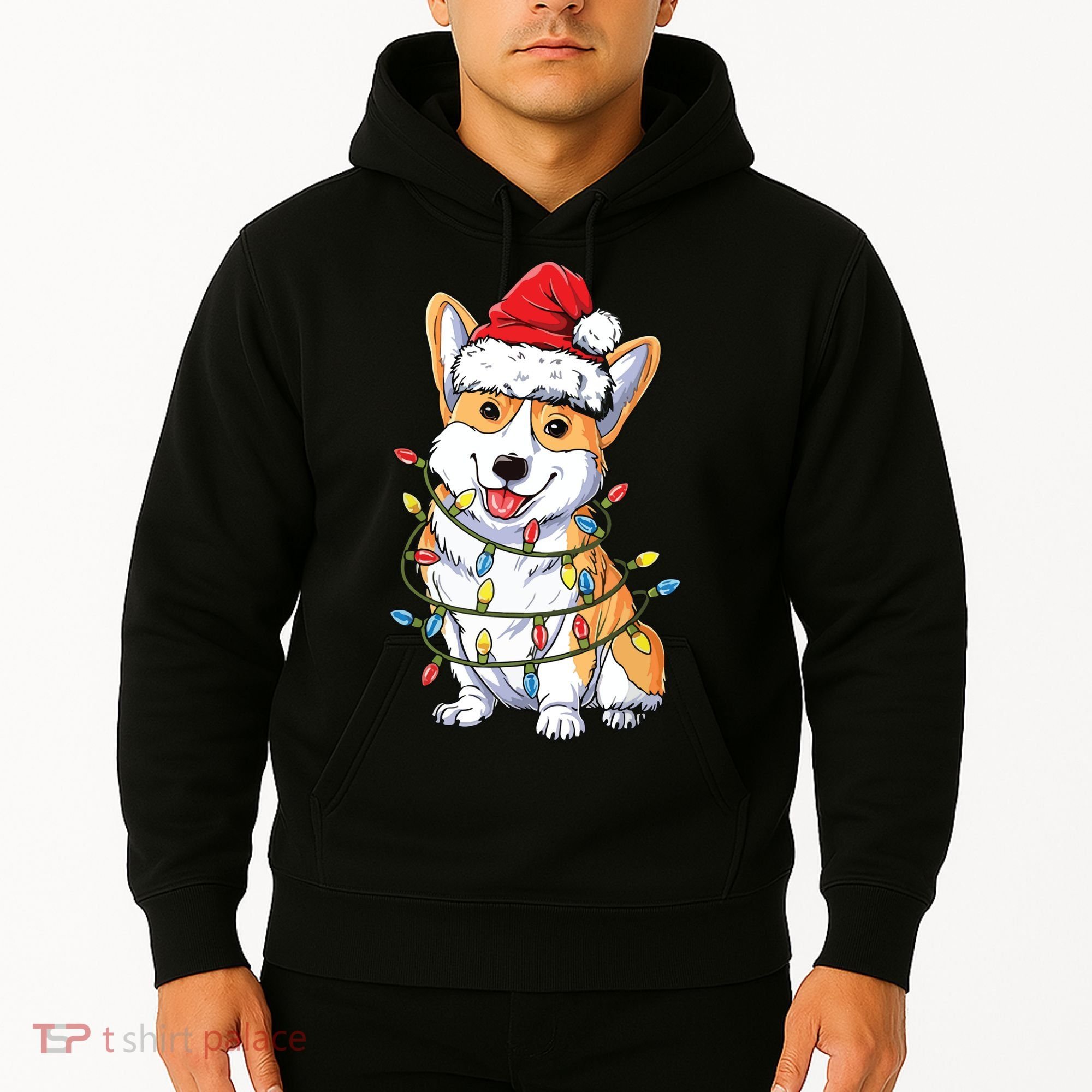 Corgi Santa Christmas Tree Lights Xmas Hoodie