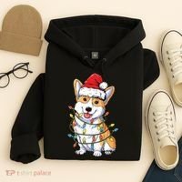 Corgi Santa Christmas Tree Lights Xmas Hoodie thumb 4