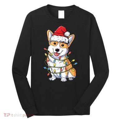 Corgi Santa Christmas Tree Lights Xmas Long Sleeve Shirt