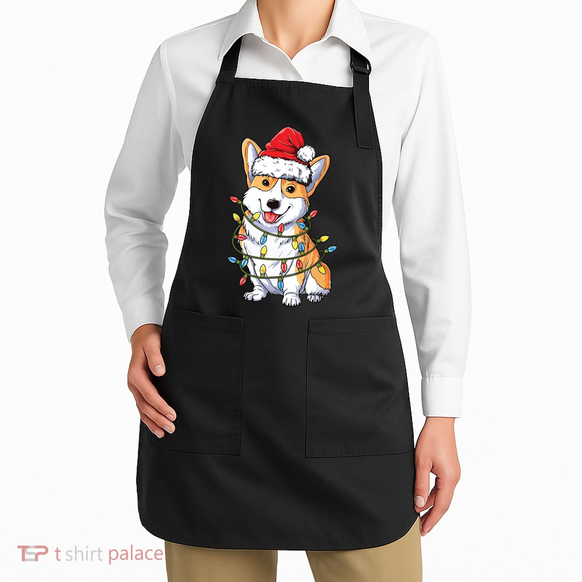Corgi Santa Christmas Tree Lights Xmas Apron
