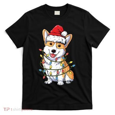 Corgi Santa Christmas Tree Lights Xmas T-Shirt