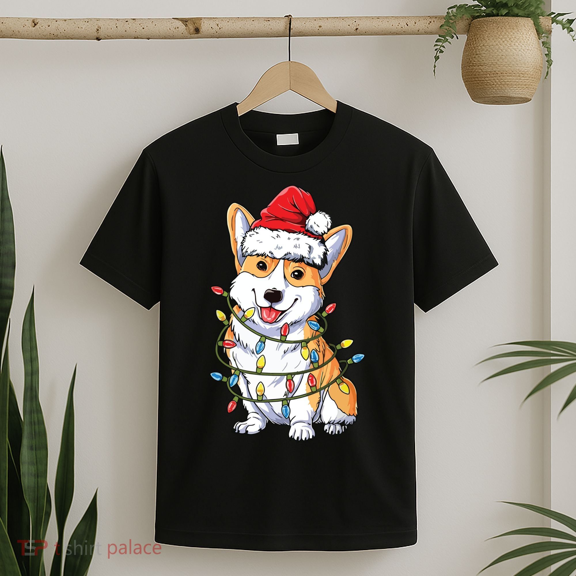 Corgi Santa Christmas Tree Lights Xmas T-Shirt